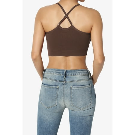 TheMogan S~3X Removable Pad Cross Back Spaghetti Strap Bra Top Crop Cami Tank